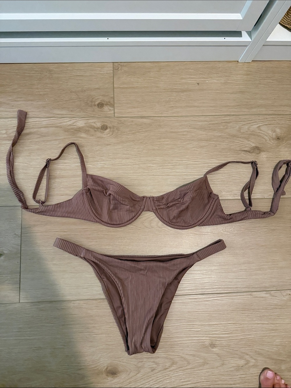 Monday Swimwear Ribbed Underwire Bikini Set - Mauve Brown